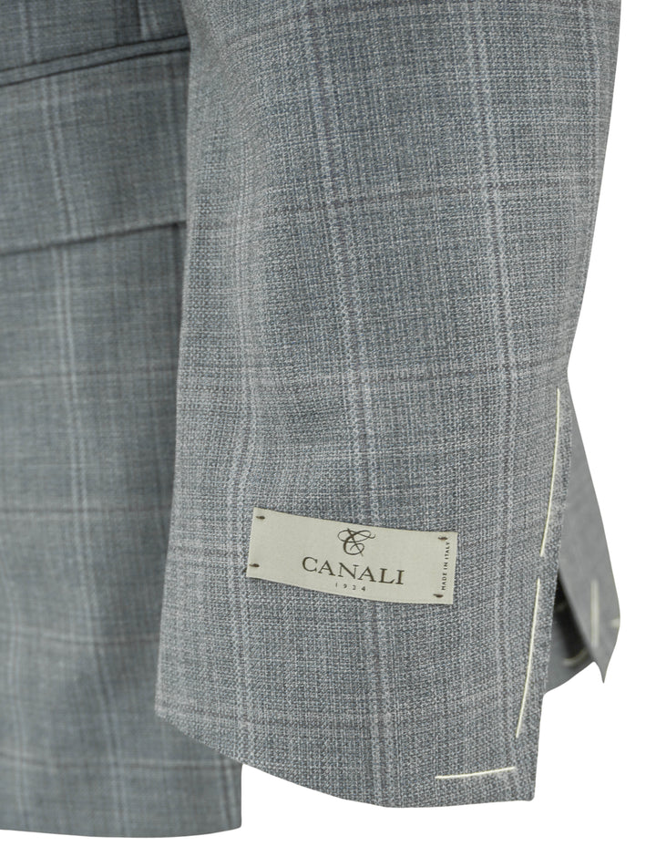 Canali Wool Suit Jacket in Blue Plaid - Discounts on Canali at UAL