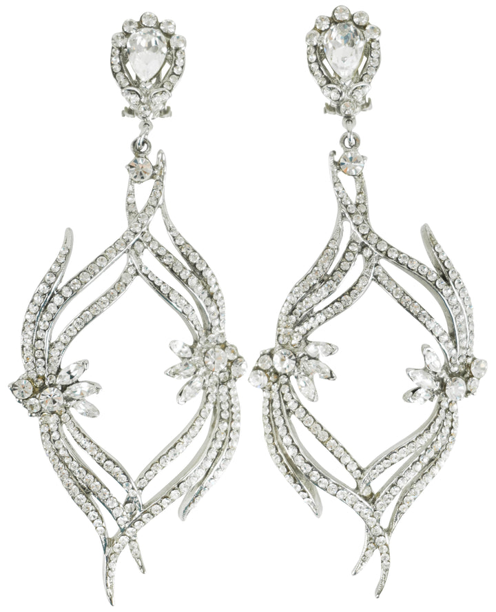 Jose Barrera Floral Oval Embellished Earrings in Silver