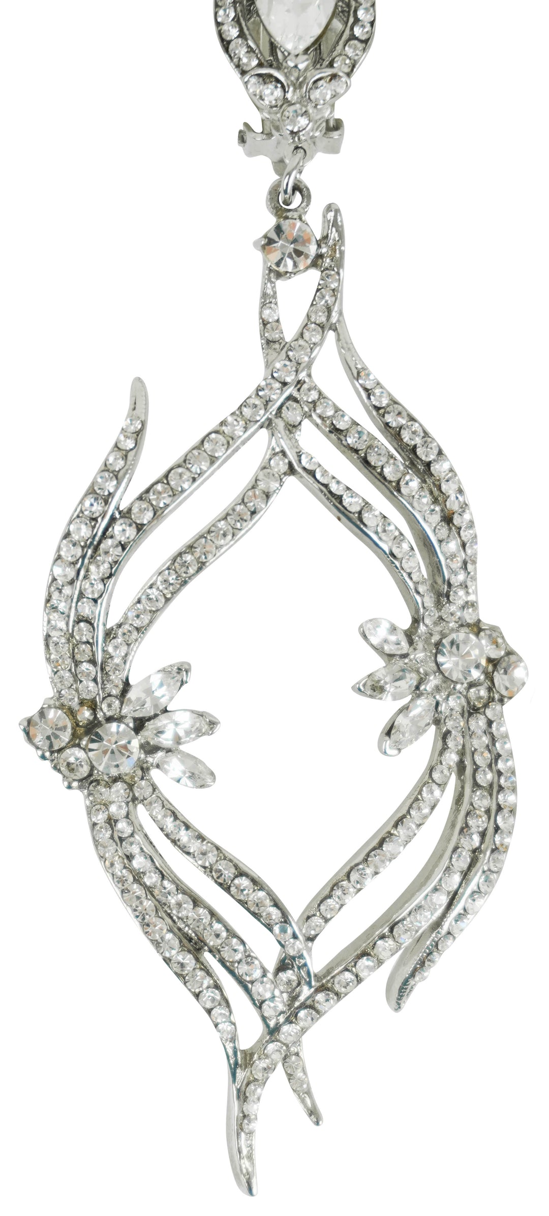 Jose Barrera Floral Oval Embellished Earrings in Silver
