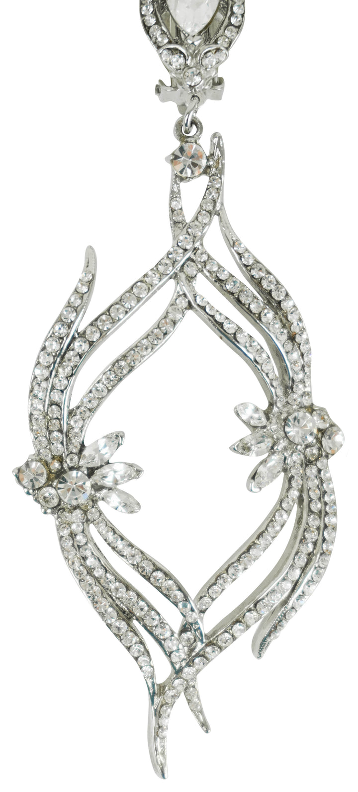 Jose Barrera Floral Oval Embellished Earrings in Silver