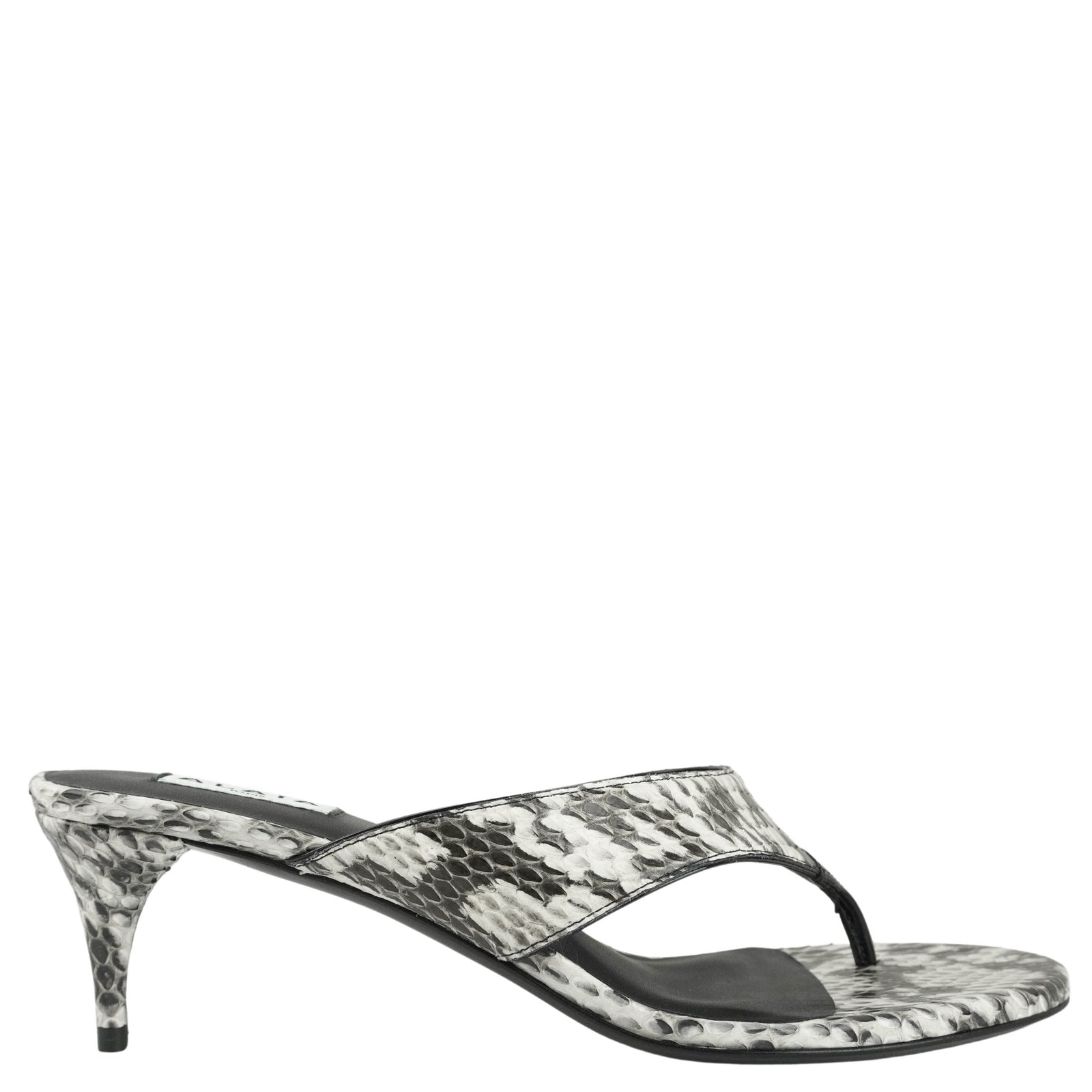 Alaïa Elaphe Thong Mule Sandals in White/Black - Discounts on Alaïa at UAL