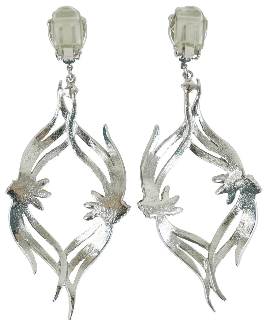 Jose Barrera Floral Oval Embellished Earrings in Silver