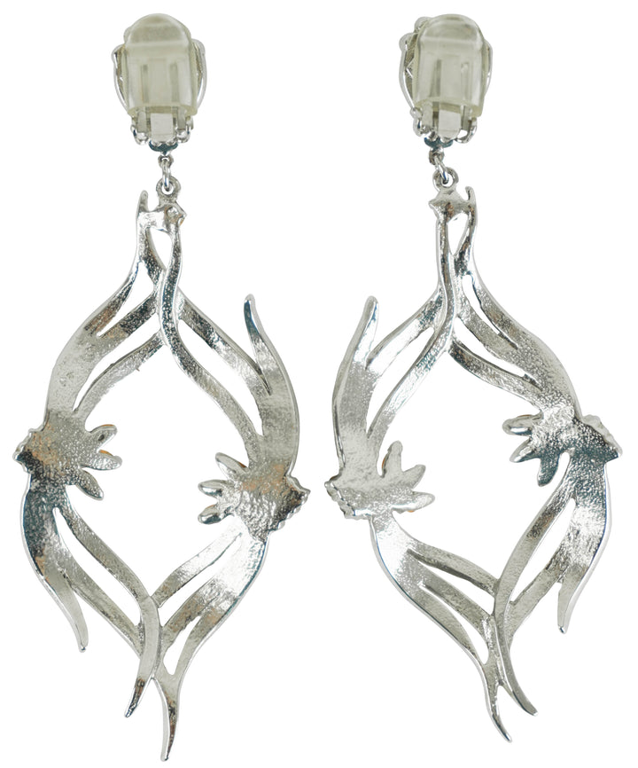 Jose Barrera Floral Oval Embellished Earrings in Silver