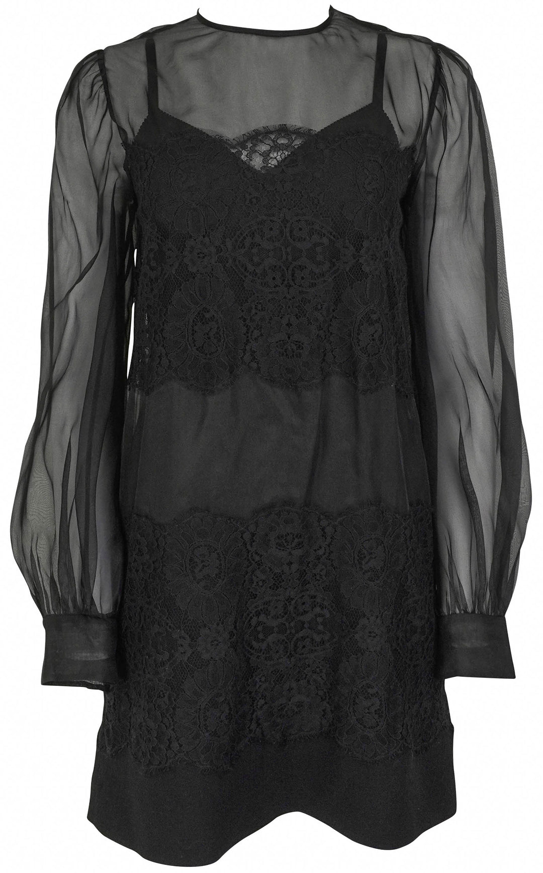 Dolce & Gabbana Silk Organza and Lace Mini Dress in Black - Discounts on Dolce & Gabbana at UAL