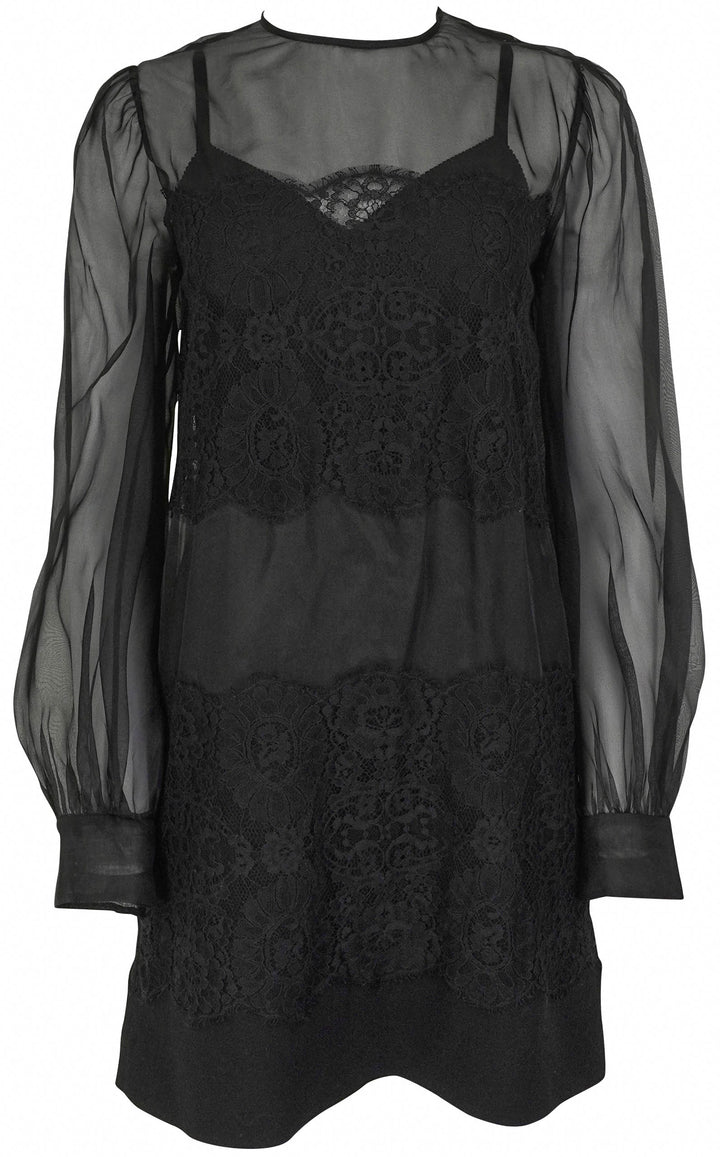 Dolce & Gabbana Silk Organza and Lace Mini Dress in Black - Discounts on Dolce & Gabbana at UAL