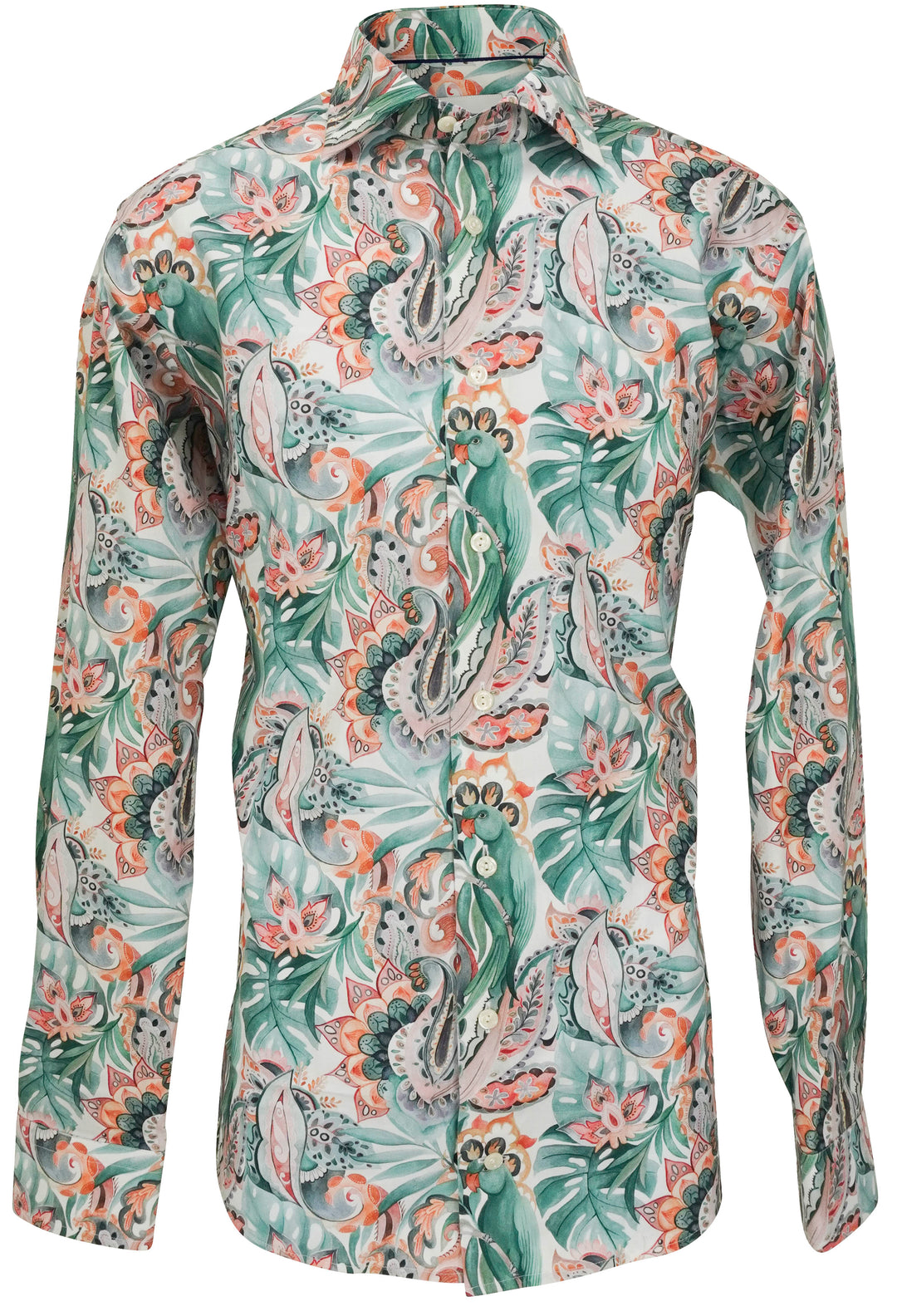 Eton Printed Slim Fit Shirt in Green Multi - Discounts on Eton at UAL