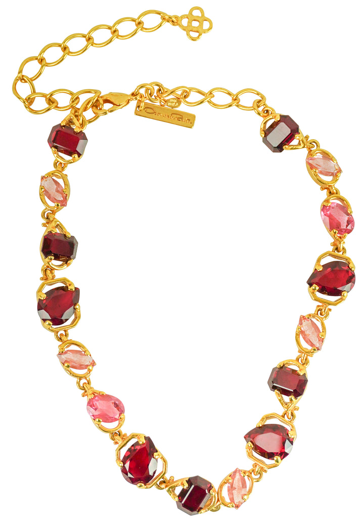 Oscar De La Renta Crystal Necklace in Gold,Red & Pink