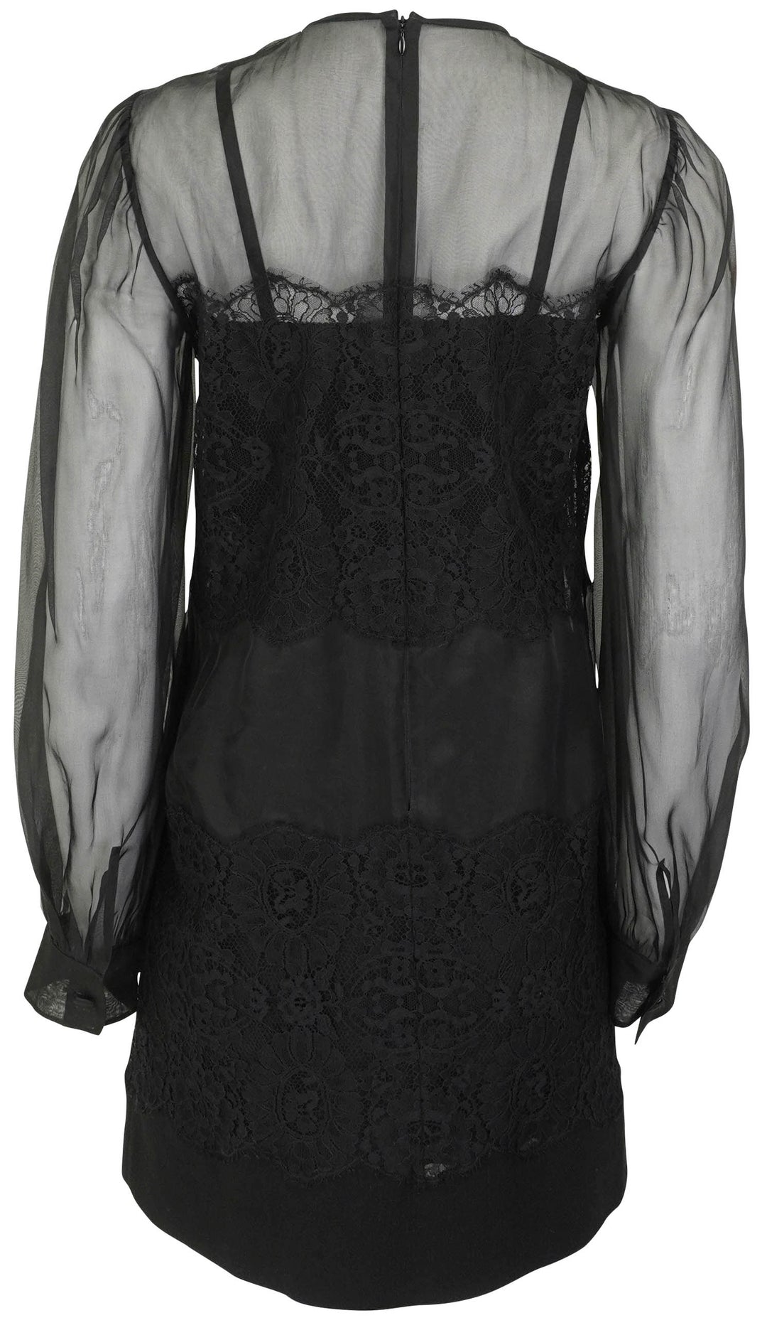 Dolce & Gabbana Silk Organza and Lace Mini Dress in Black - Discounts on Dolce & Gabbana at UAL