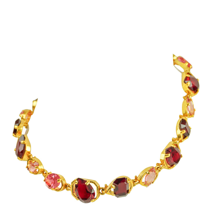 Oscar De La Renta Crystal Necklace in Gold,Red & Pink