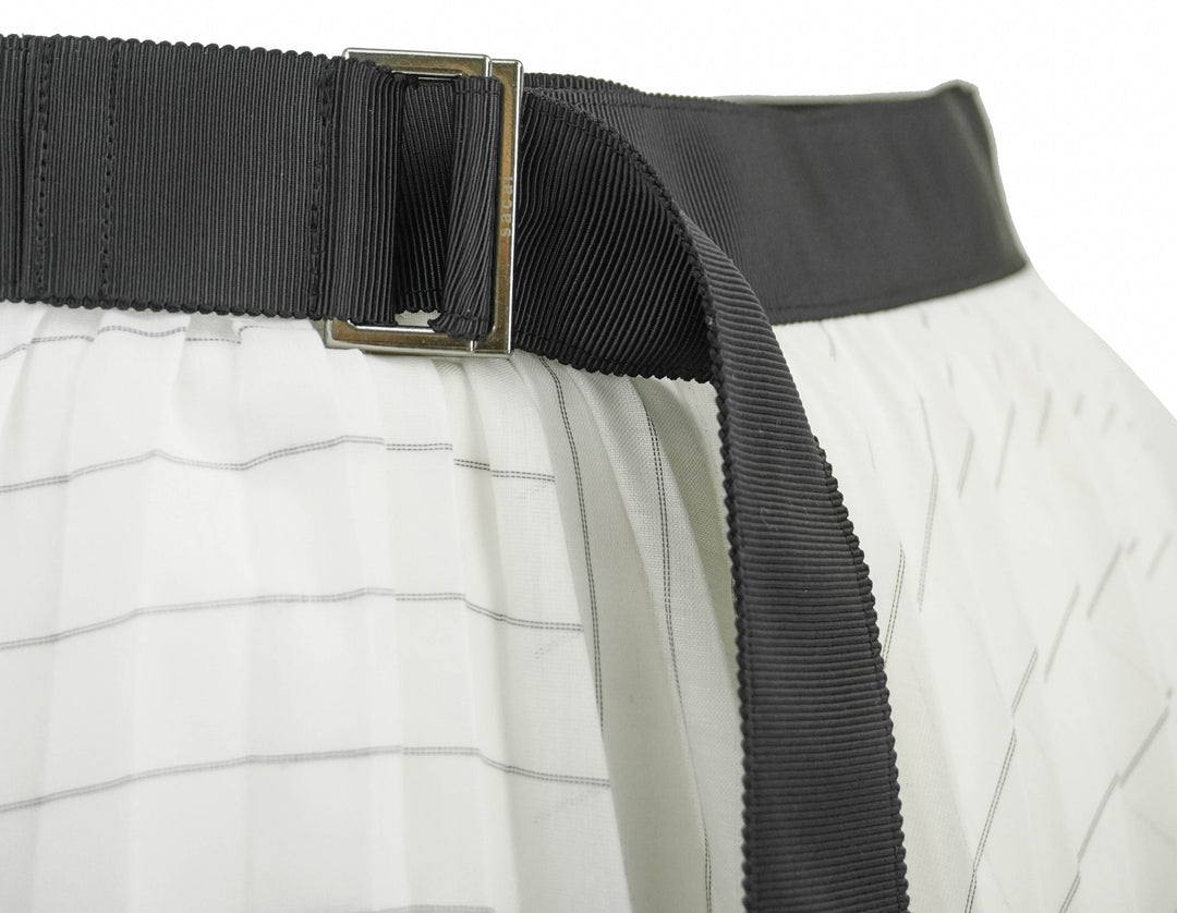 Sacai Pinstripe Pleated Skirt in White and Black