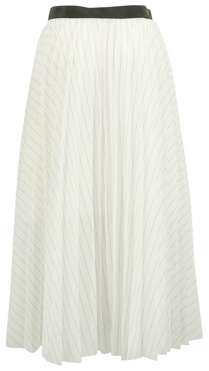 Sacai Pinstripe Pleated Skirt in White and Black