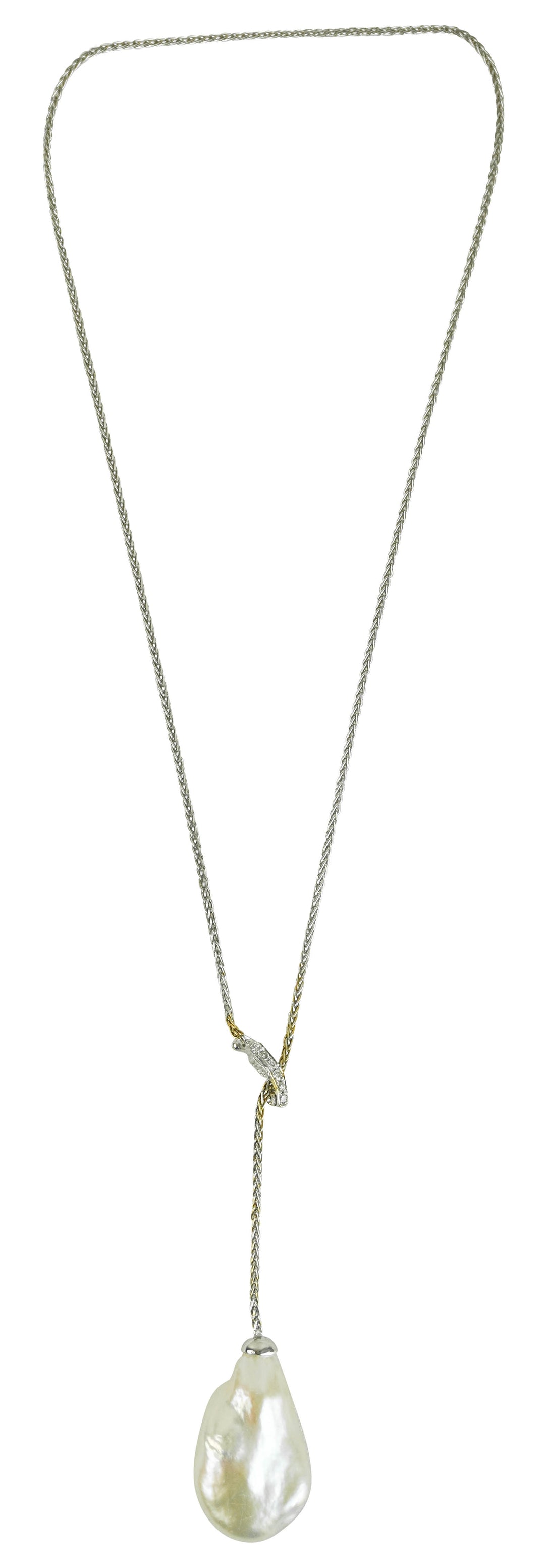 Yvel Keshi Pearl Lariat Necklace with Diamonds