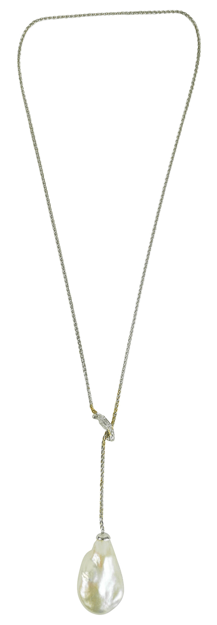 Yvel Keshi Pearl Lariat Necklace with Diamonds
