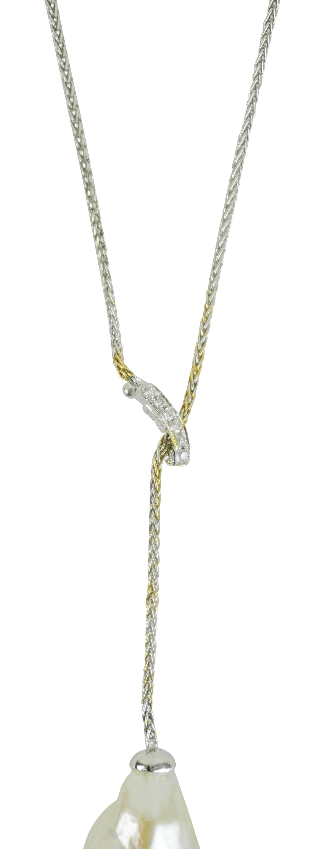 Yvel Keshi Pearl Lariat Necklace with Diamonds