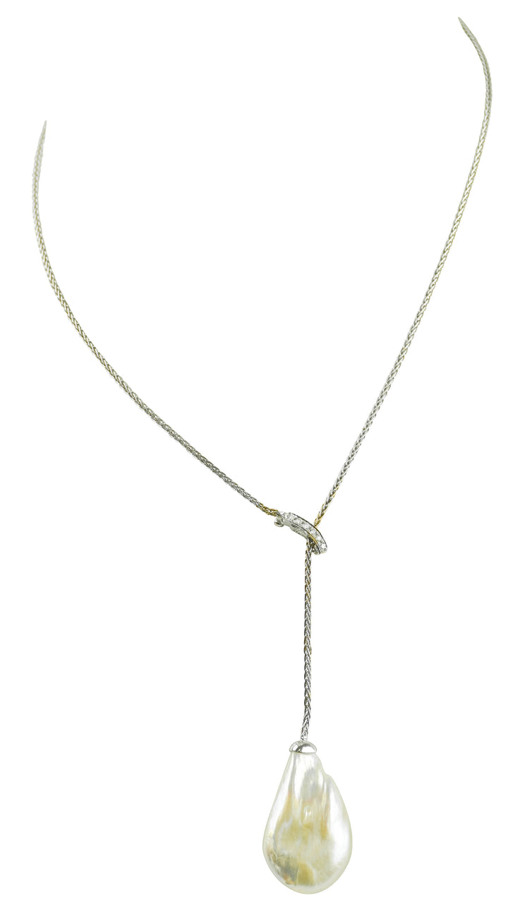 Yvel Keshi Pearl Lariat Necklace with Diamonds