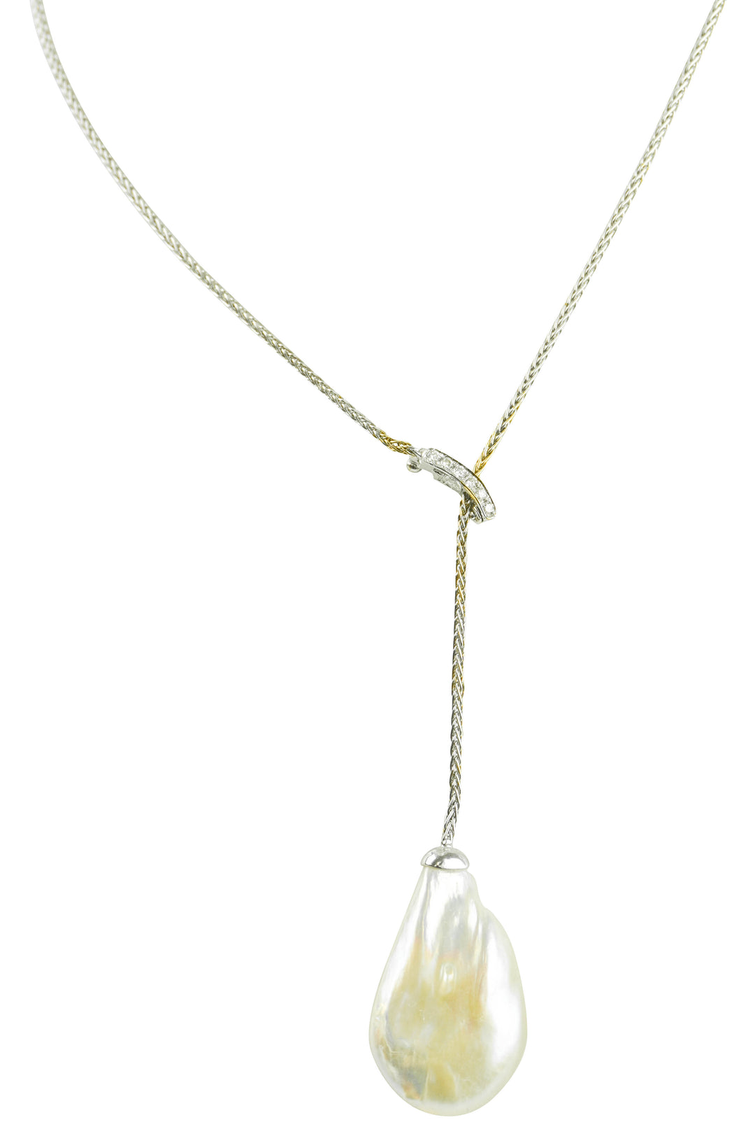Yvel Keshi Pearl Lariat Necklace with Diamonds