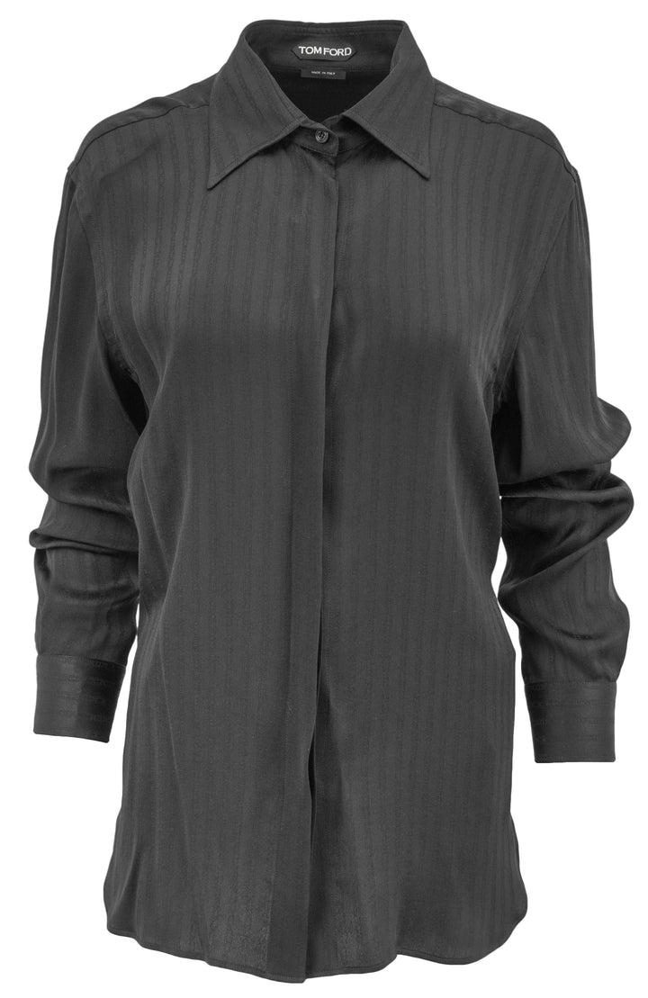 Tom Ford Whitney Tonal Stripe Blouse in Black