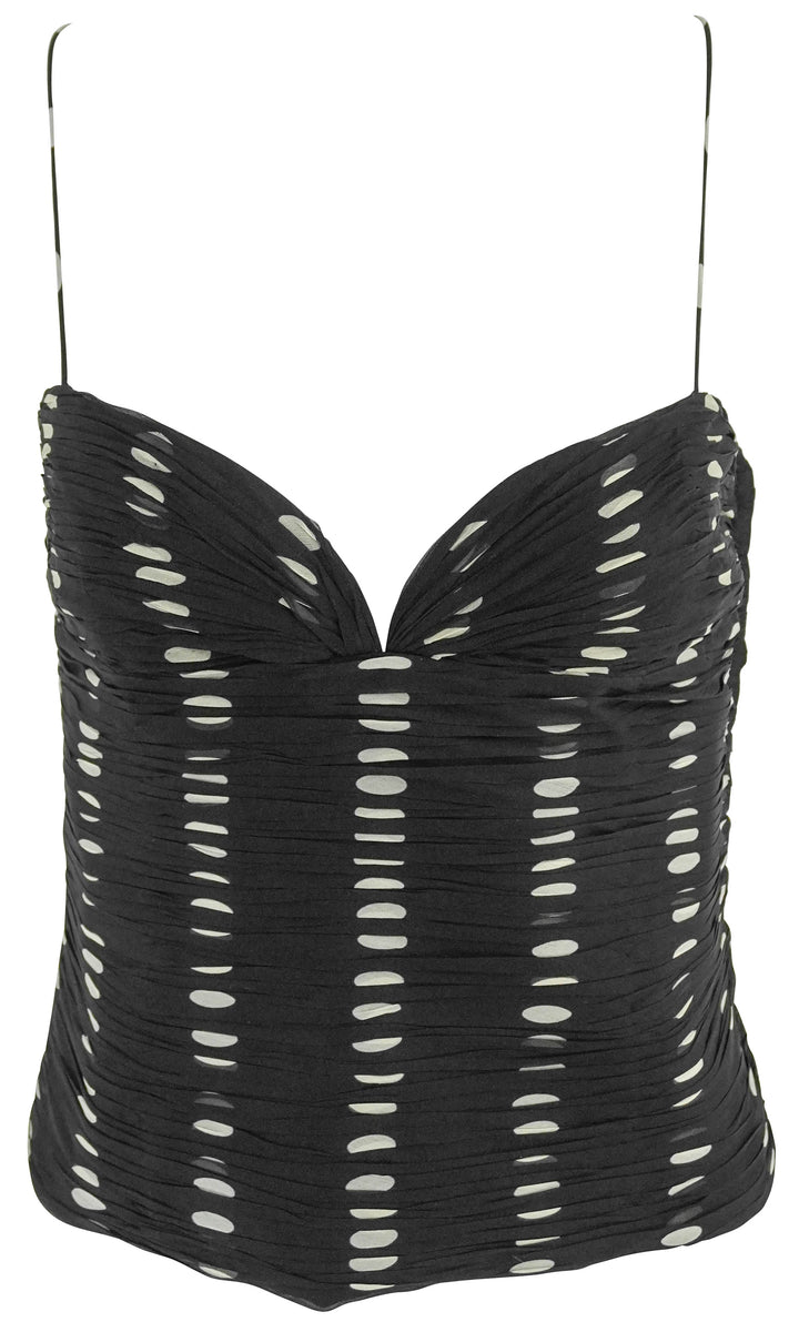 Valentino Ruched Chiffon Plusdepois Print Top in Black and Birch