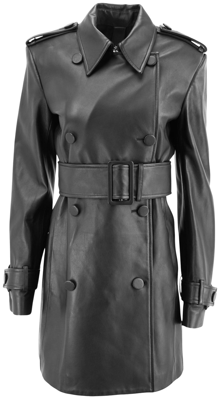 Nina Ricci Leather Trench Coat in Black