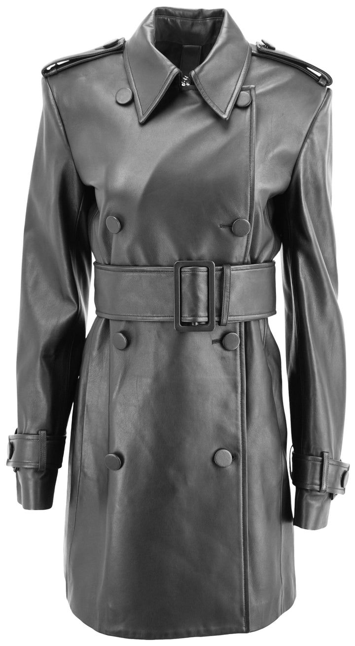 Nina Ricci Leather Trench Coat in Black