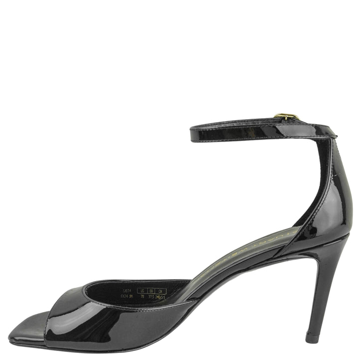 Stuart Weitzman Nudistia 75 Sandal in Black Patent Leather - Discounts on Stuart Weitzman at UAL