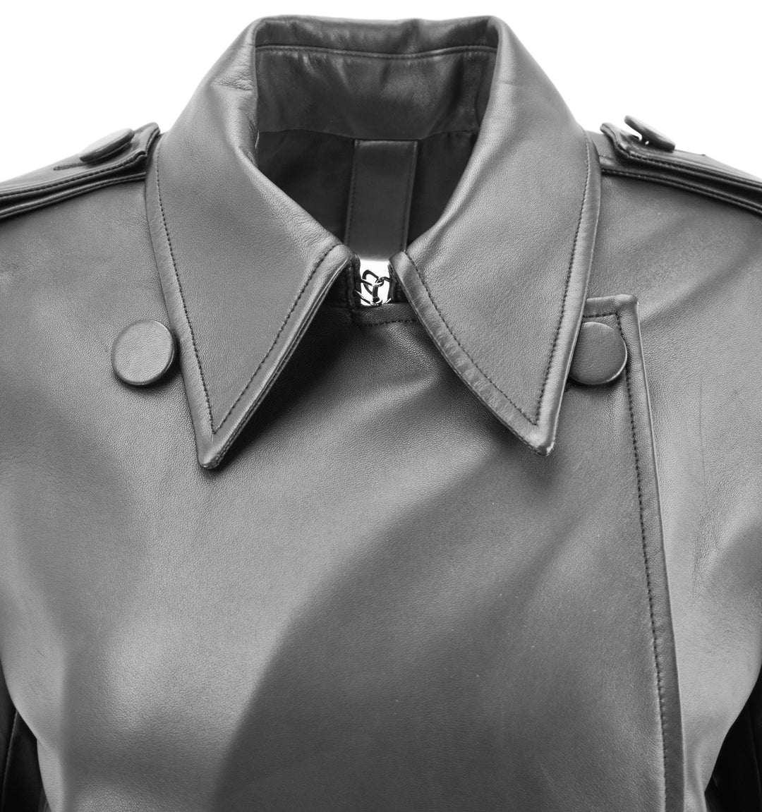 Nina Ricci Leather Trench Coat in Black