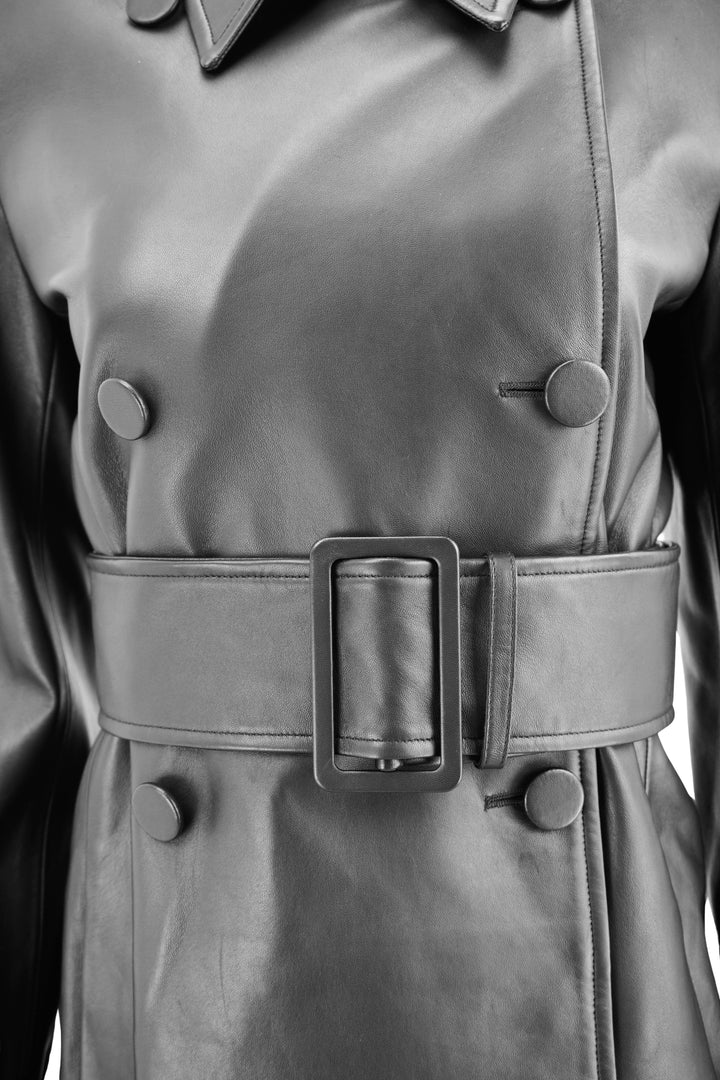 Nina Ricci Leather Trench Coat in Black