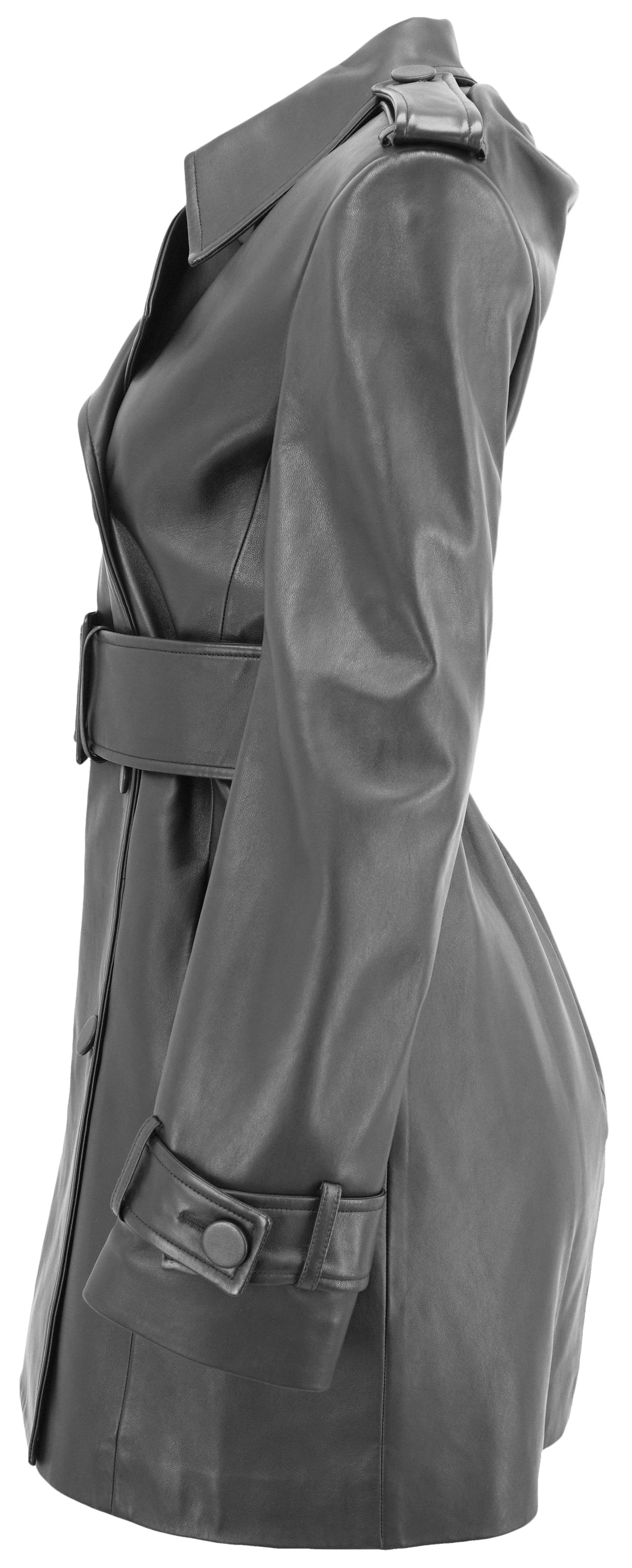 Nina Ricci Leather Trench Coat in Black