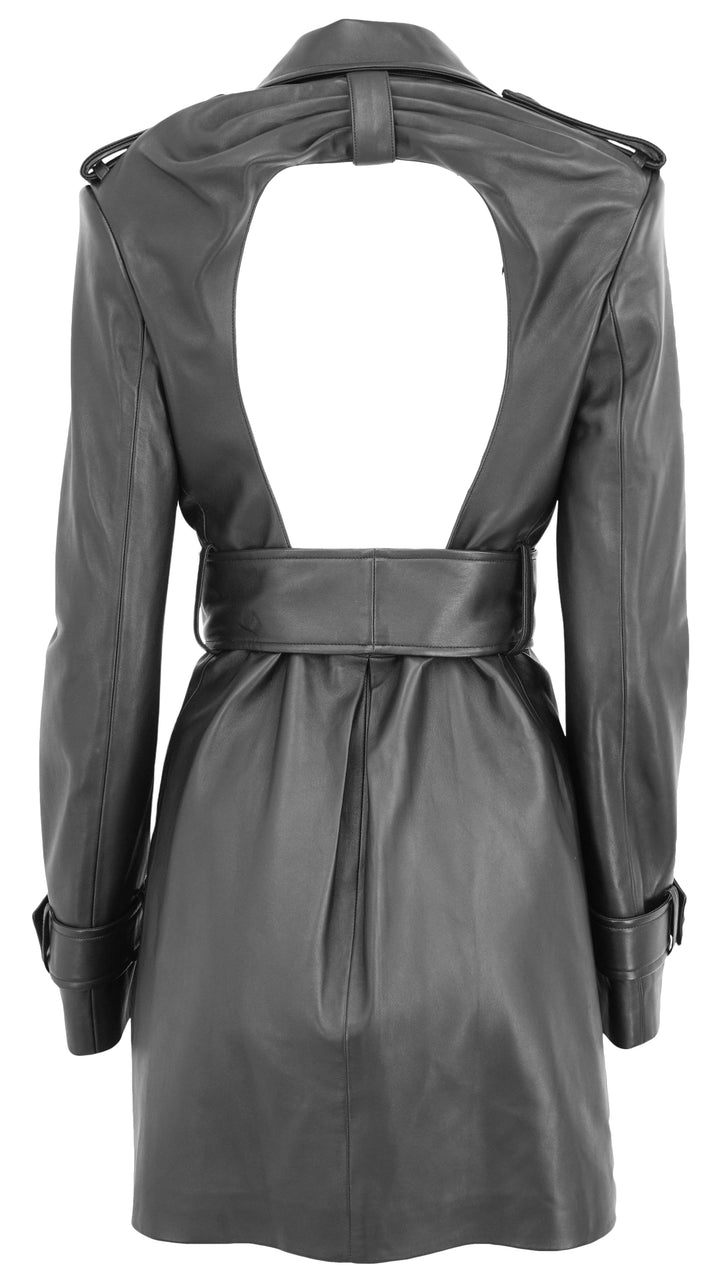 Nina Ricci Leather Trench Coat in Black