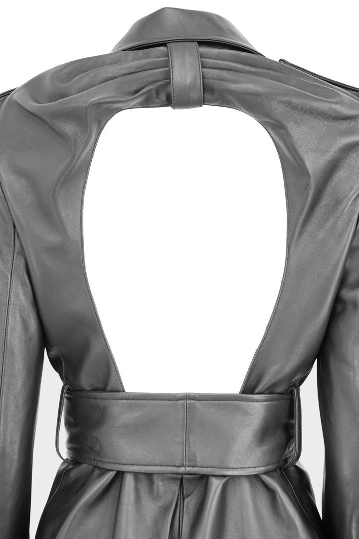 Nina Ricci Leather Trench Coat in Black