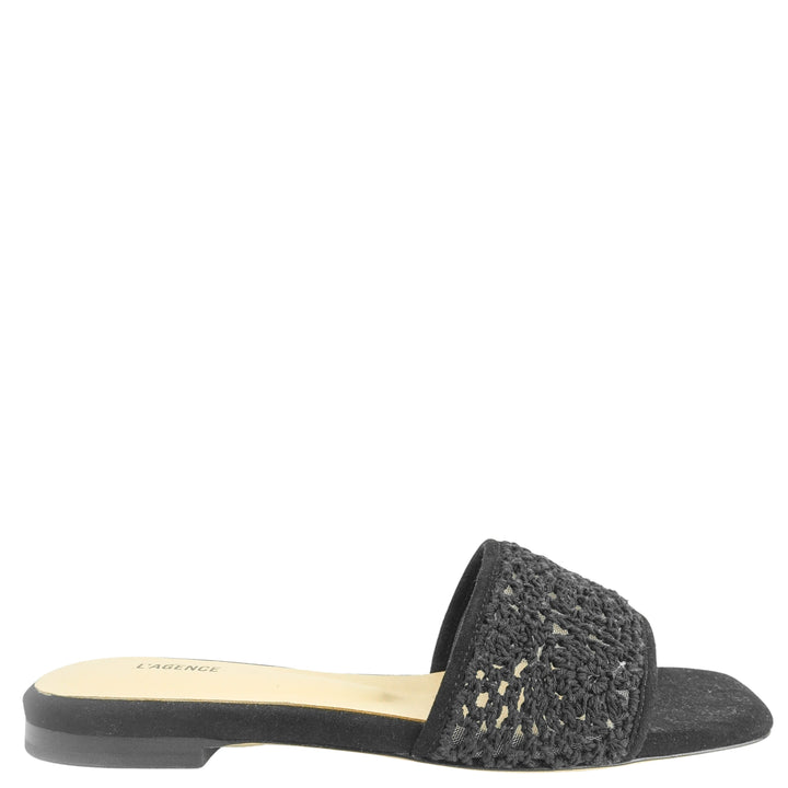 L'Agence Armelle Crochet Slide Sandals in Black - Discounts on L'AGENCE at UAL
