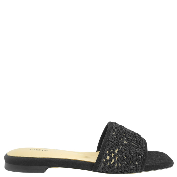 L'Agence Armelle Crochet Slide Sandals in Black - Discounts on L'AGENCE at UAL