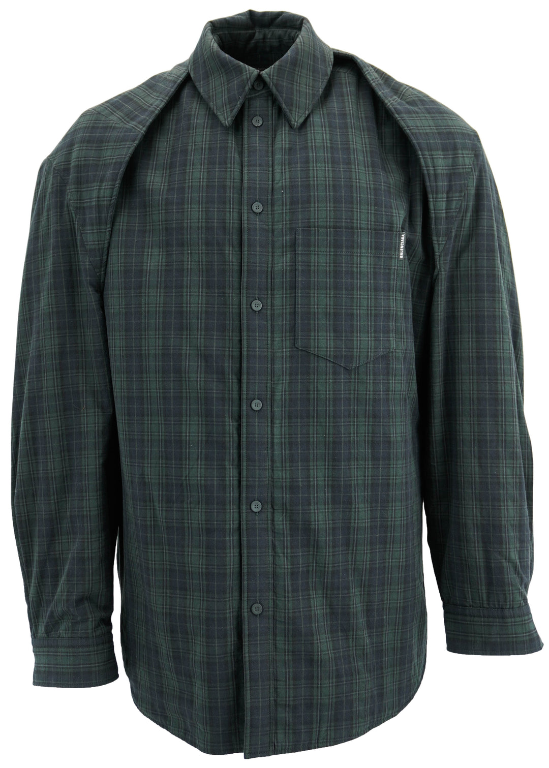 Balenciaga Oversized Padded Flannel Shirt in Navy/Geen