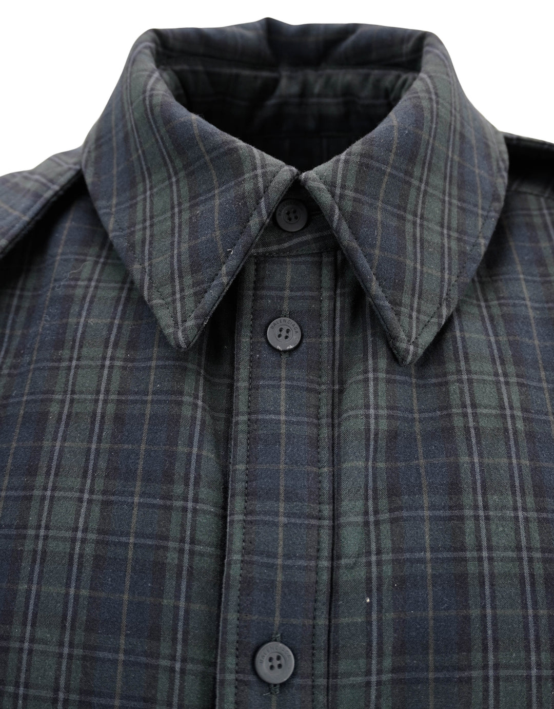 Balenciaga Oversized Padded Flannel Shirt in Navy/Geen