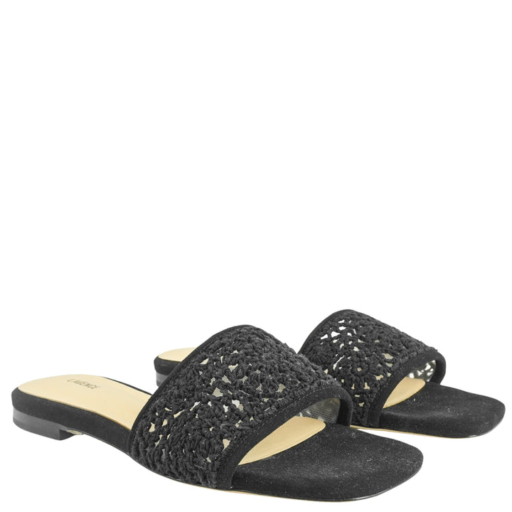 L'Agence Armelle Crochet Slide Sandals in Black - Discounts on L'AGENCE at UAL