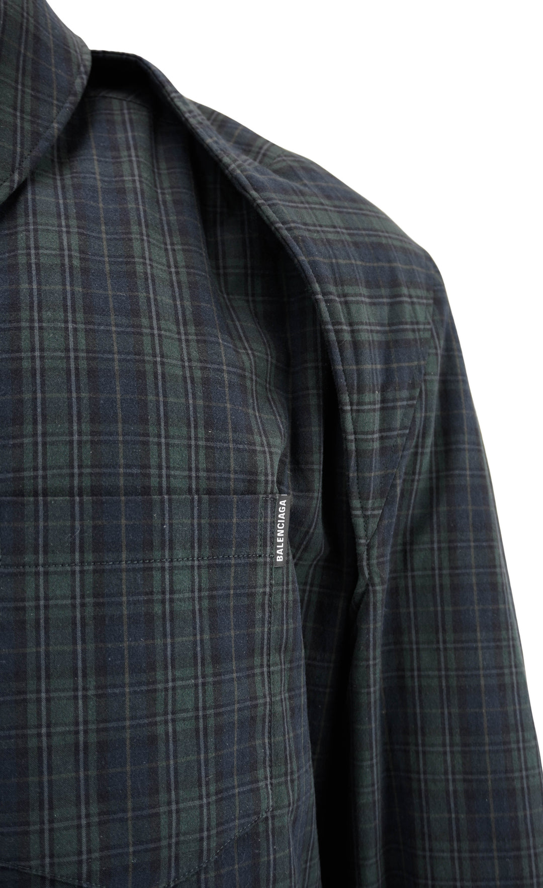 Balenciaga Oversized Padded Flannel Shirt in Navy/Geen