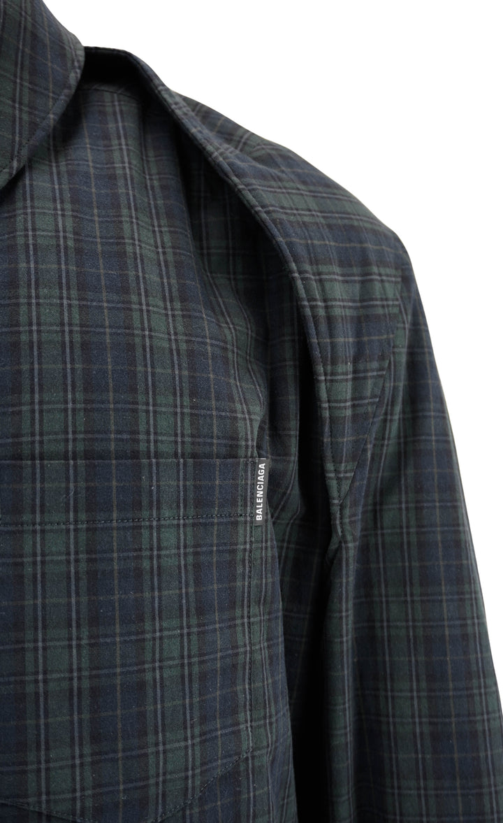 Balenciaga Oversized Padded Flannel Shirt in Navy/Geen