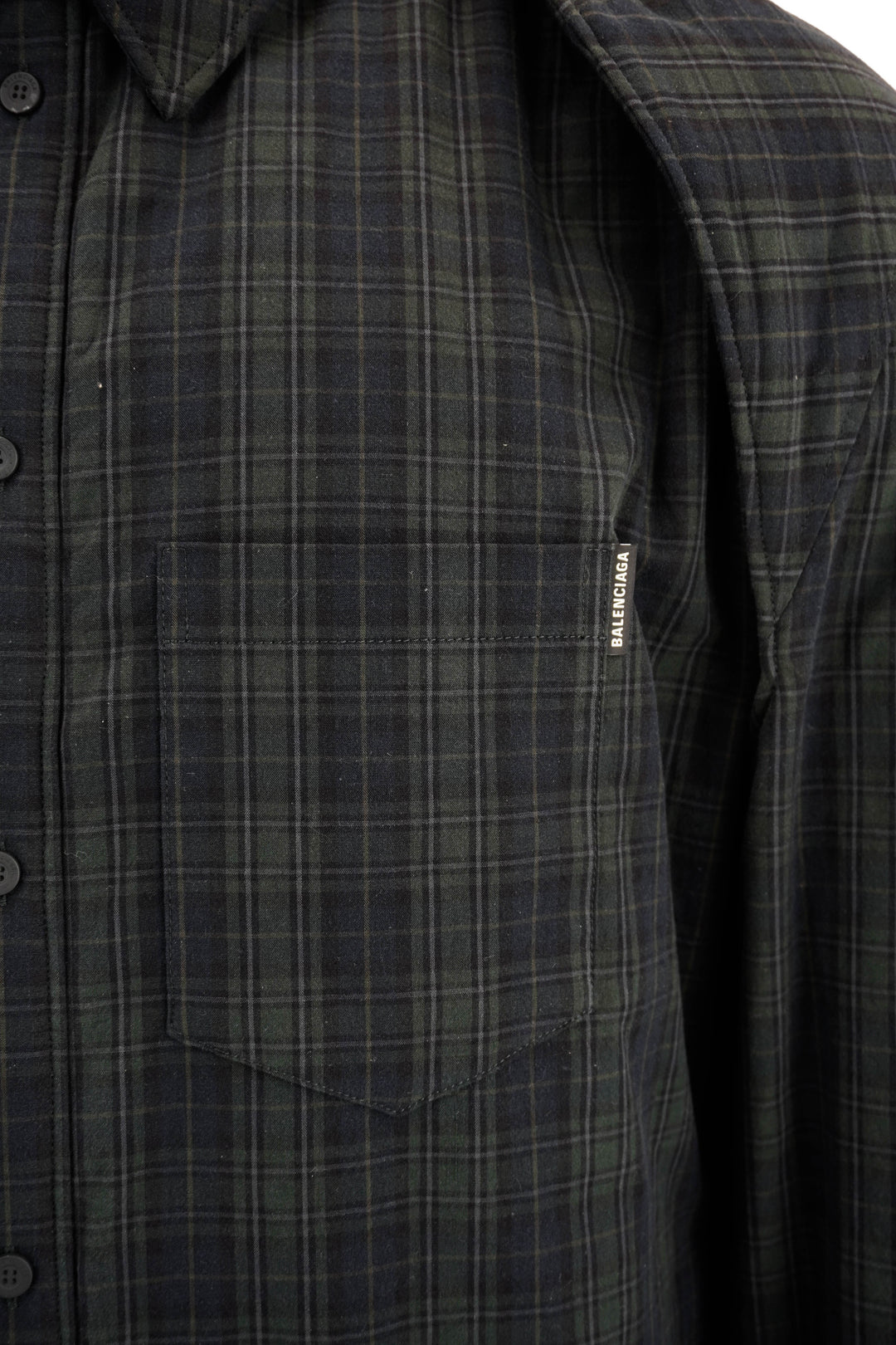 Balenciaga Oversized Padded Flannel Shirt in Navy/Geen