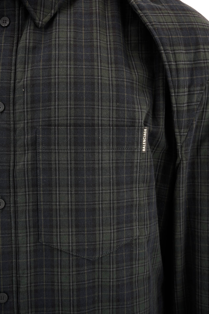 Balenciaga Oversized Padded Flannel Shirt in Navy/Geen