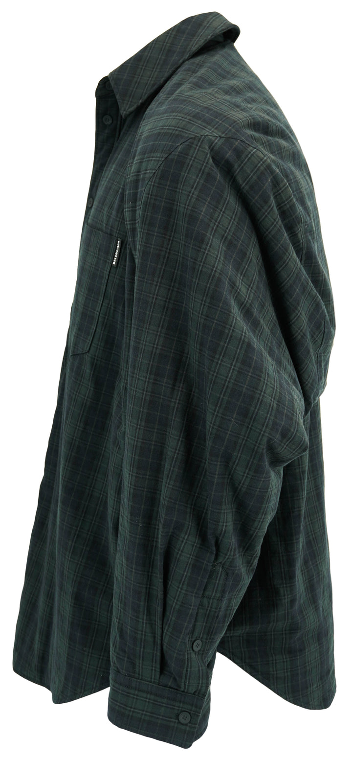 Balenciaga Oversized Padded Flannel Shirt in Navy/Geen