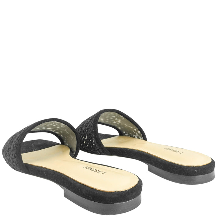 L'Agence Armelle Crochet Slide Sandals in Black - Discounts on L'AGENCE at UAL