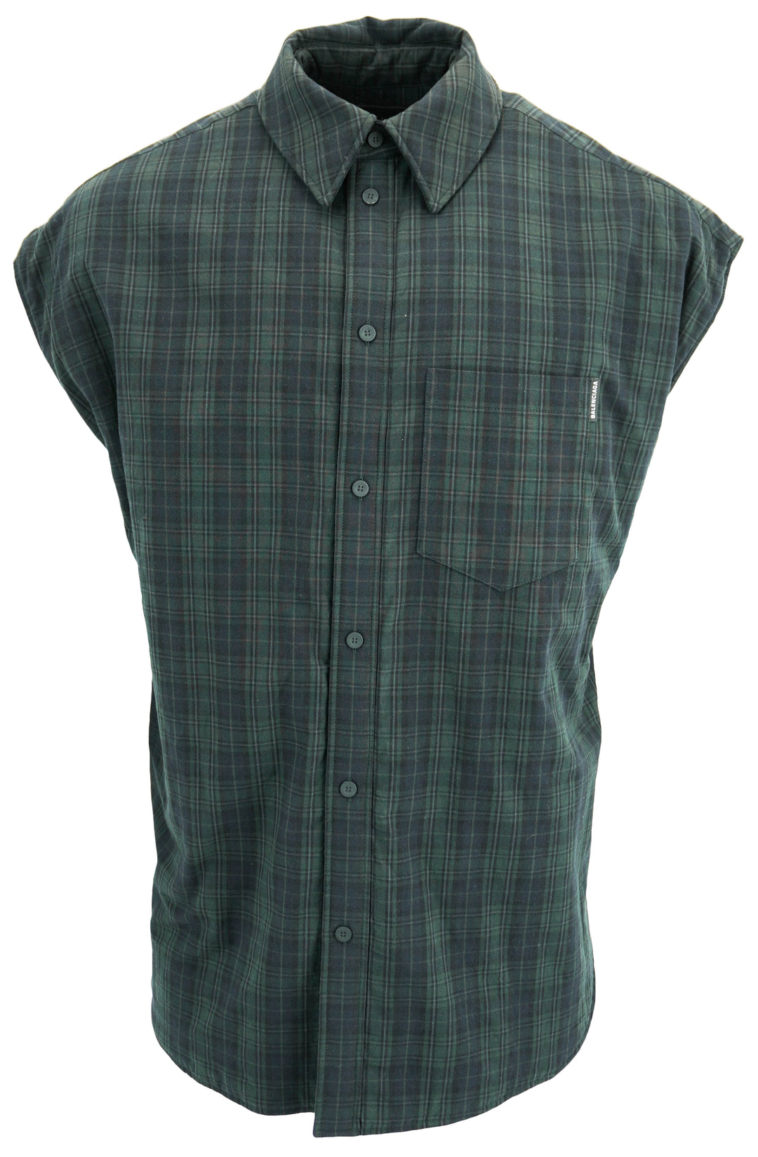 Balenciaga Oversized Padded Flannel Shirt in Navy/Geen