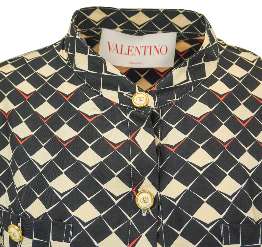 Valentino Pattern Twill Dress in Black/Cream