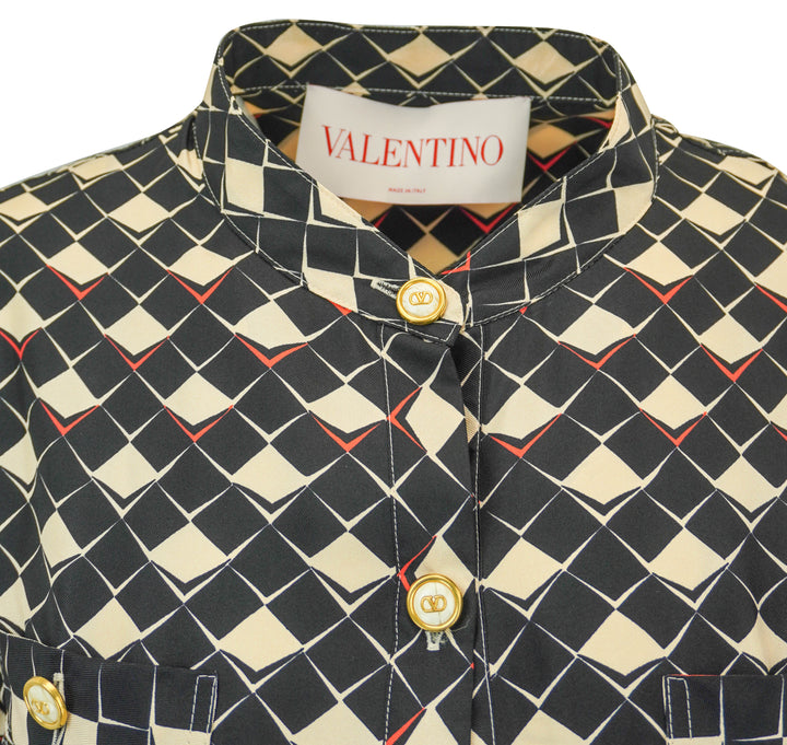 Valentino Pattern Twill Dress in Black/Cream