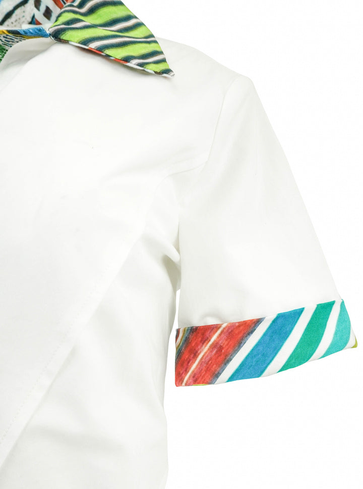 Rosie Assoulin Plot Twist Poplin Polo Dress in White Multi - Discounts on Rosie Assoulin at UAL