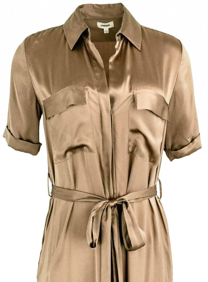 L'AGENCE Klement Cargo Dress in Dark Cappuccino - Discounts on L'AGENCE at UAL