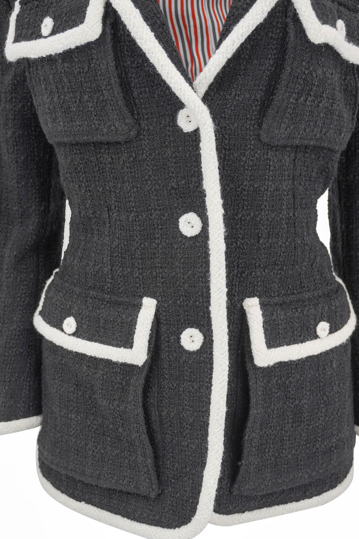 Thom Browne. Safari Jacket with White Tweed Tipping in Black