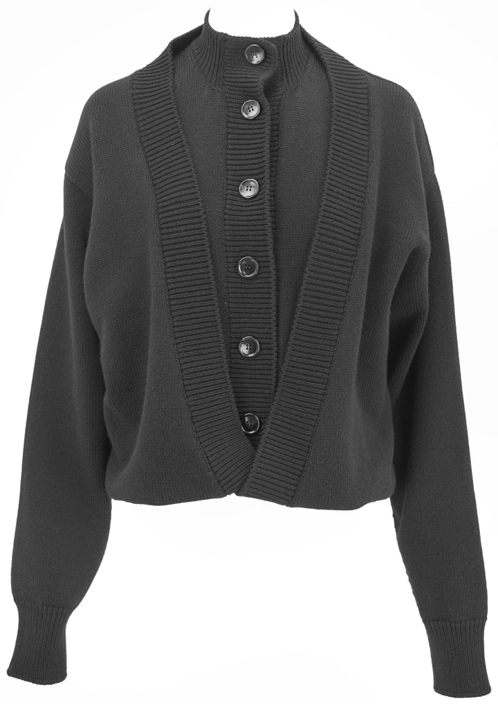 Alaïa Folded Hem Knit Cardigan in Black