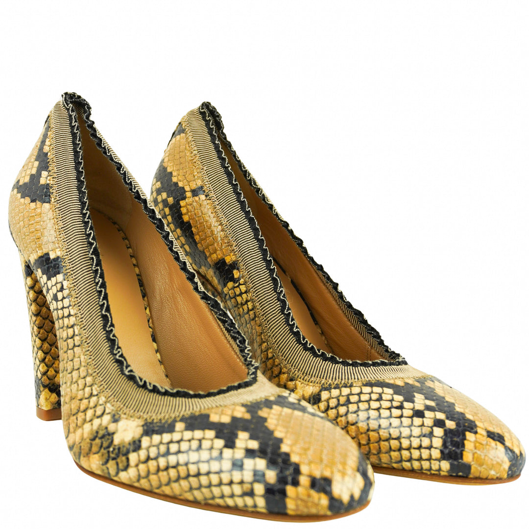 Ulla Johnson Elise Ruffle Pumps in Python Pastel Brown