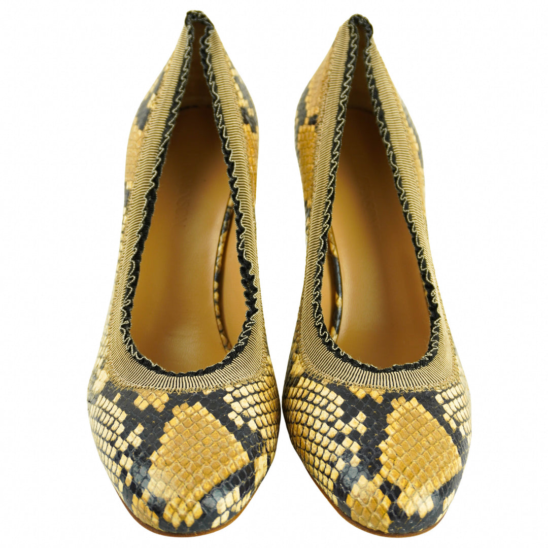 Ulla Johnson Elise Ruffle Pumps in Python Pastel Brown